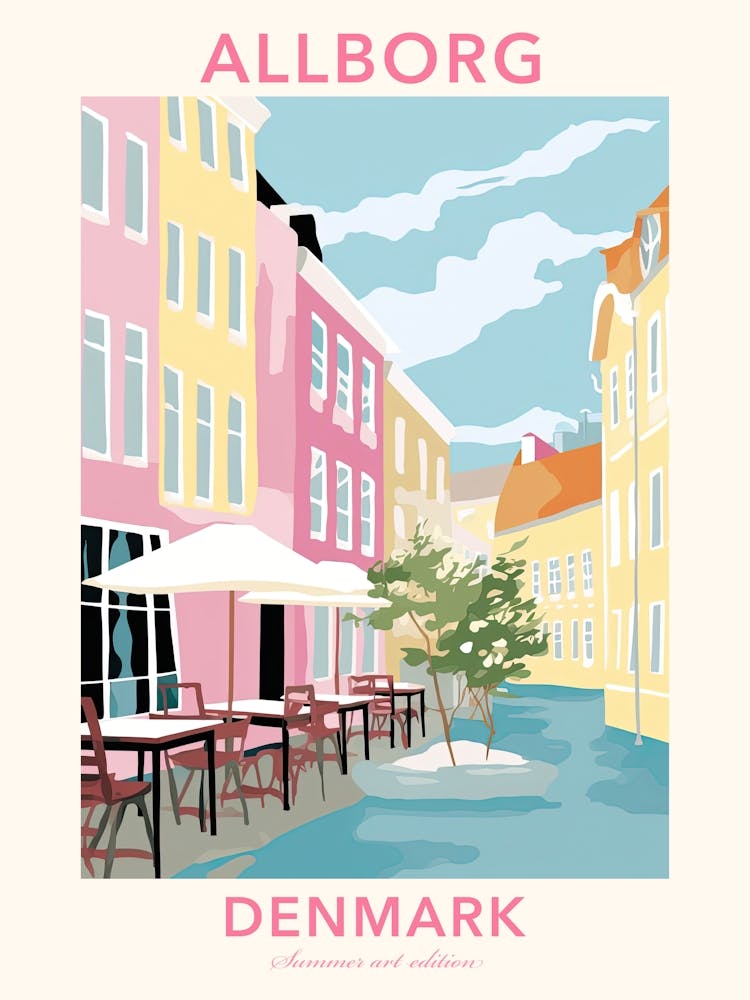 Allborg, Denmark, Flat Pastels Tones Illustration 3 Poster