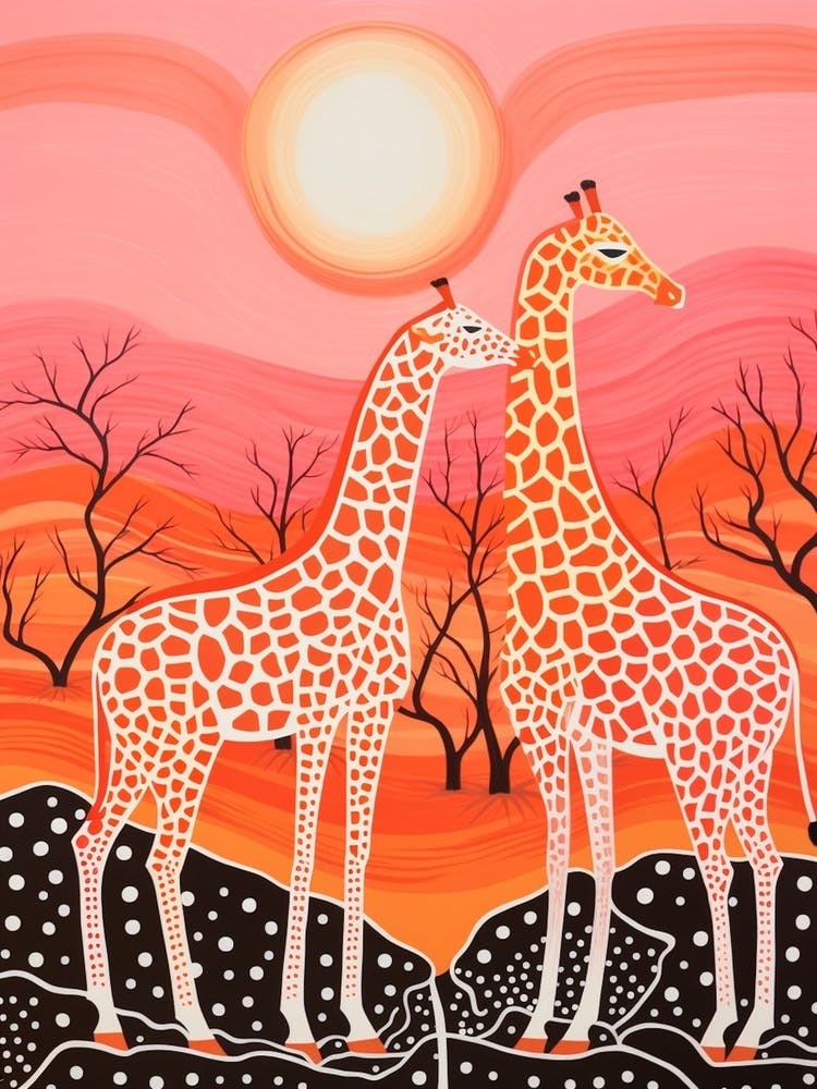 Two Giraffes Looking Into The Distance