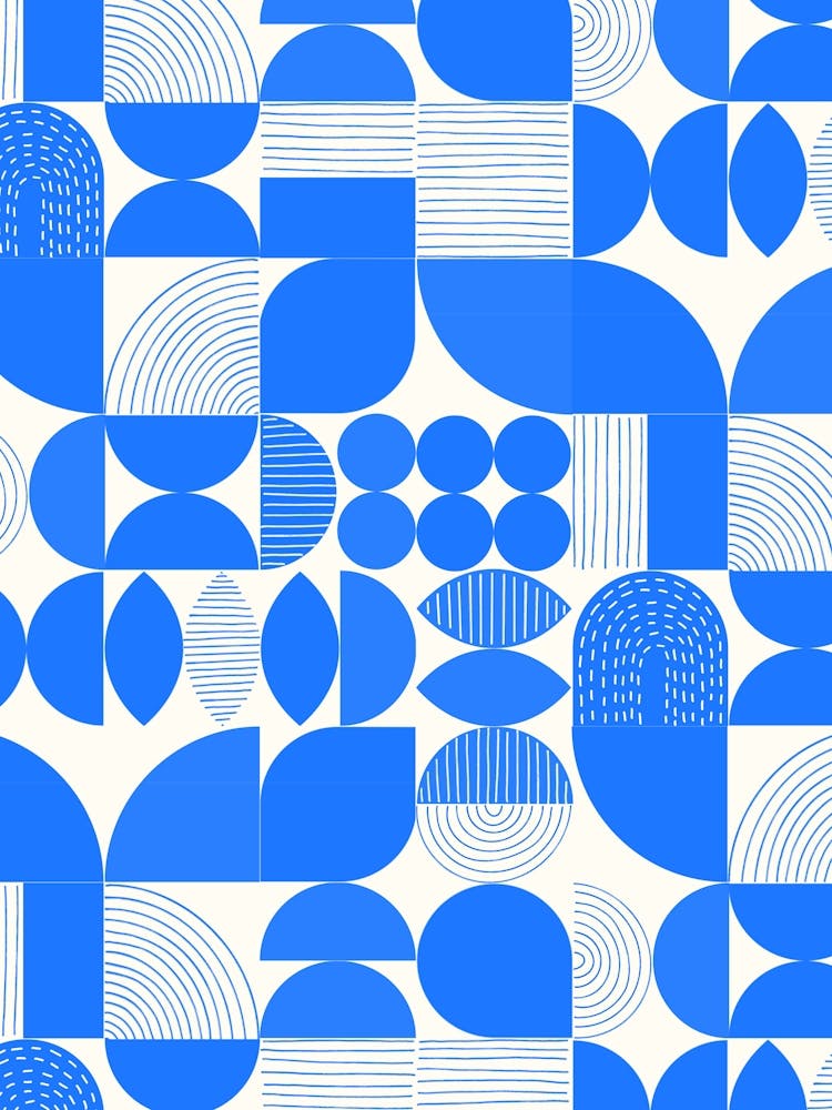 Modern Art Geometric Shapes Blue And White 1