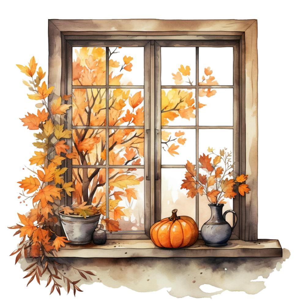Watercolor Autumn Window 1