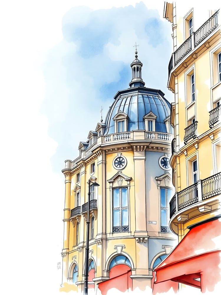 Watercolor Sketch Of A Building In Paris