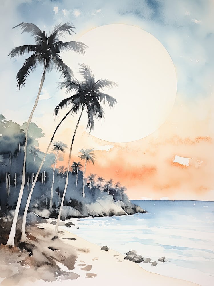 Watercolour Of Anse Intendance   Mahe Island Seychelles 1