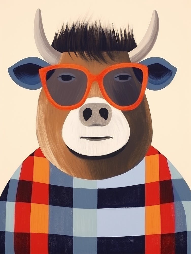 Petit Bison 4 portant des lunettes de soleil