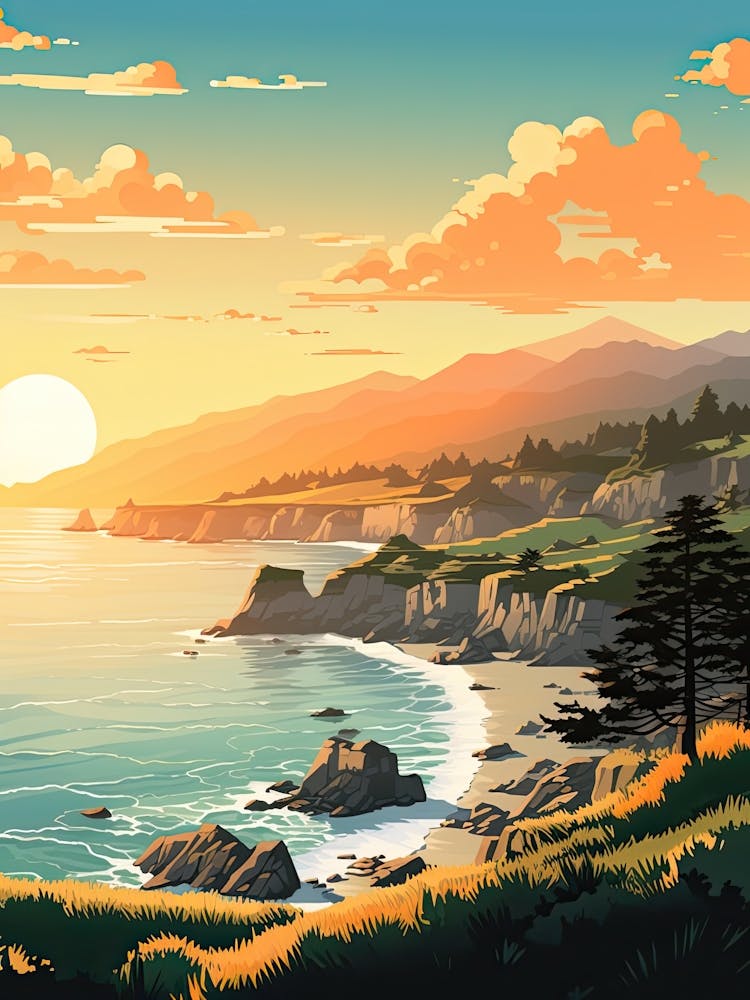 Big Sur California, Usa, Flat Illustration 1