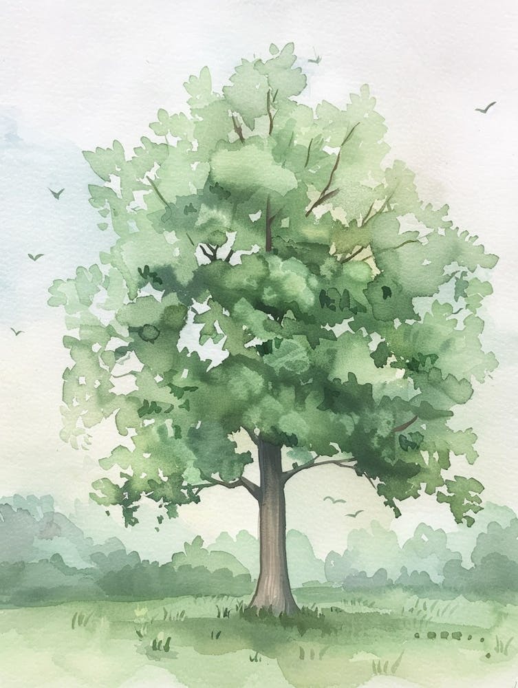 Sycamore Tree Atmospheric Watercolour Painting 4