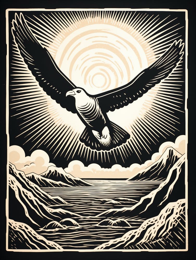B&W Bird Linocut Albatross 1