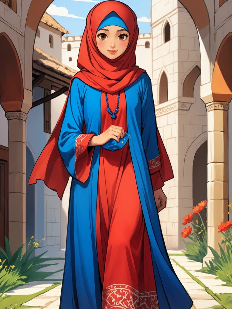 Girl In Blue Red Outfit