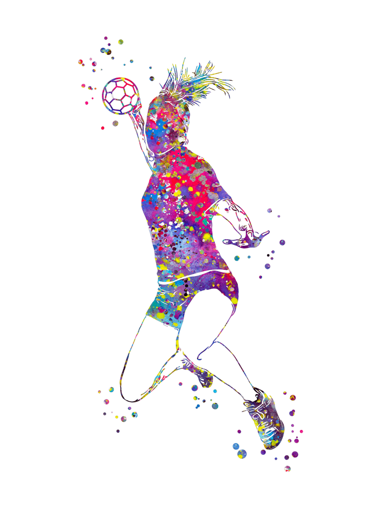 Handball Player Girl Hits The Ball