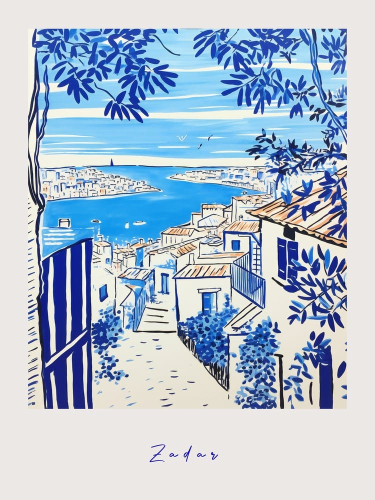 Zadar Croatia 3 Mediterran Blau Zeichnung Poster