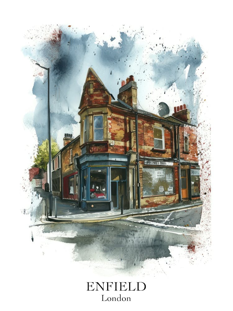 Enfield London Borough   Street Watercolour 2 Poster