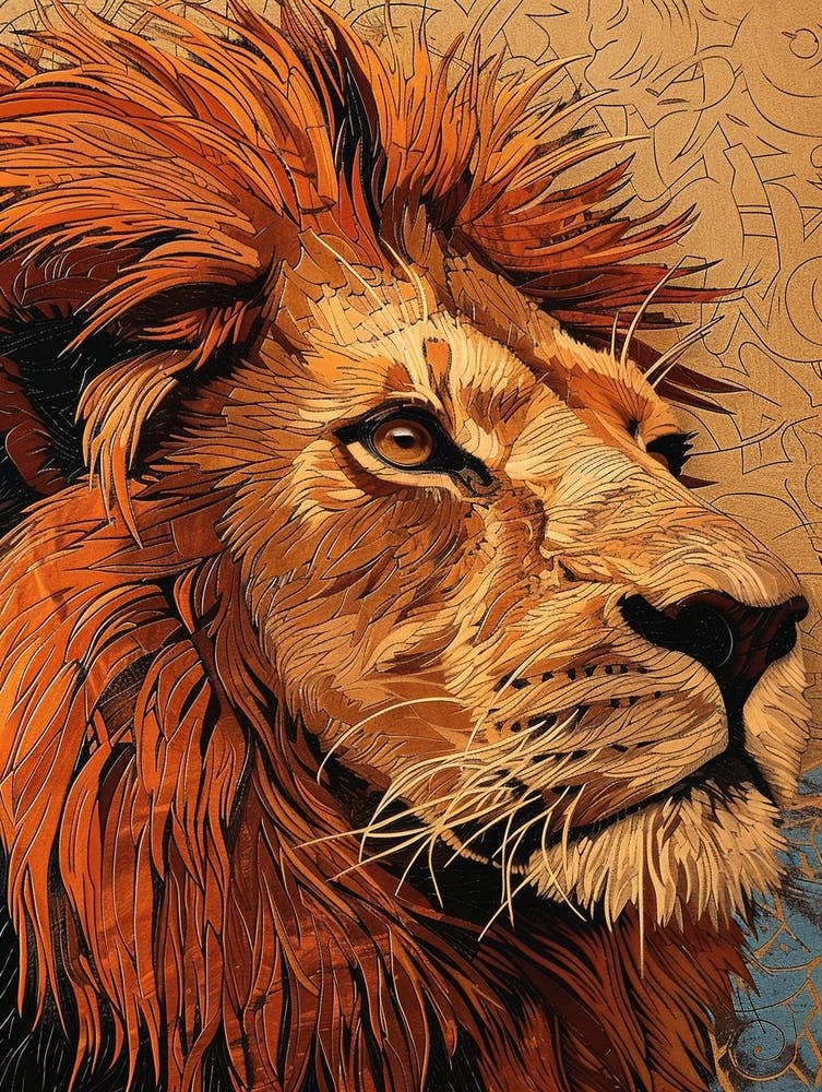 African Lion Relief Illustration Portrait 3