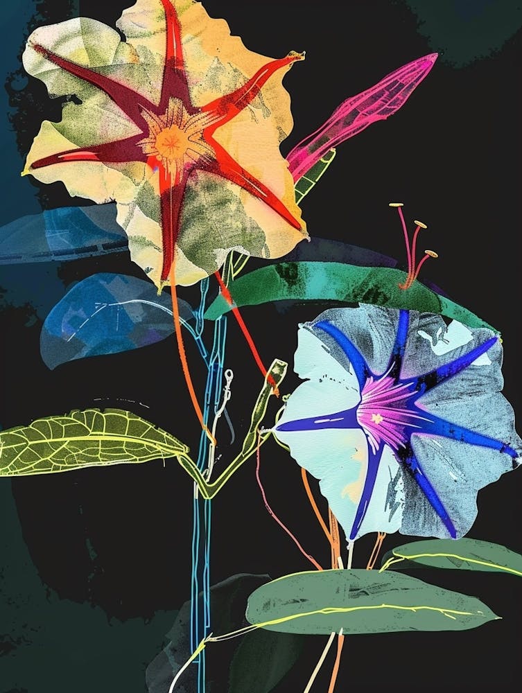 Neon Flowers On Black Morning Glory 4