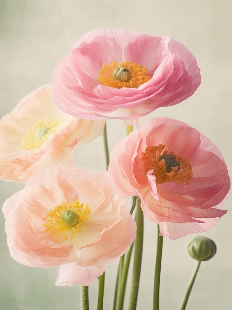 Ranunculus Flowers Acrylic Painting In Pastel Colours 4