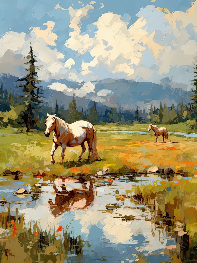Horses Painting In Rocky Mountains Colorado, Usa 2