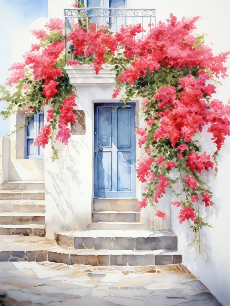 Mykonos, Greece   Mediterranean Doors Watercolour Painting 4