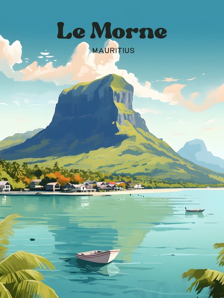 Le Morne Mauritius Lakeview Travel Illustration