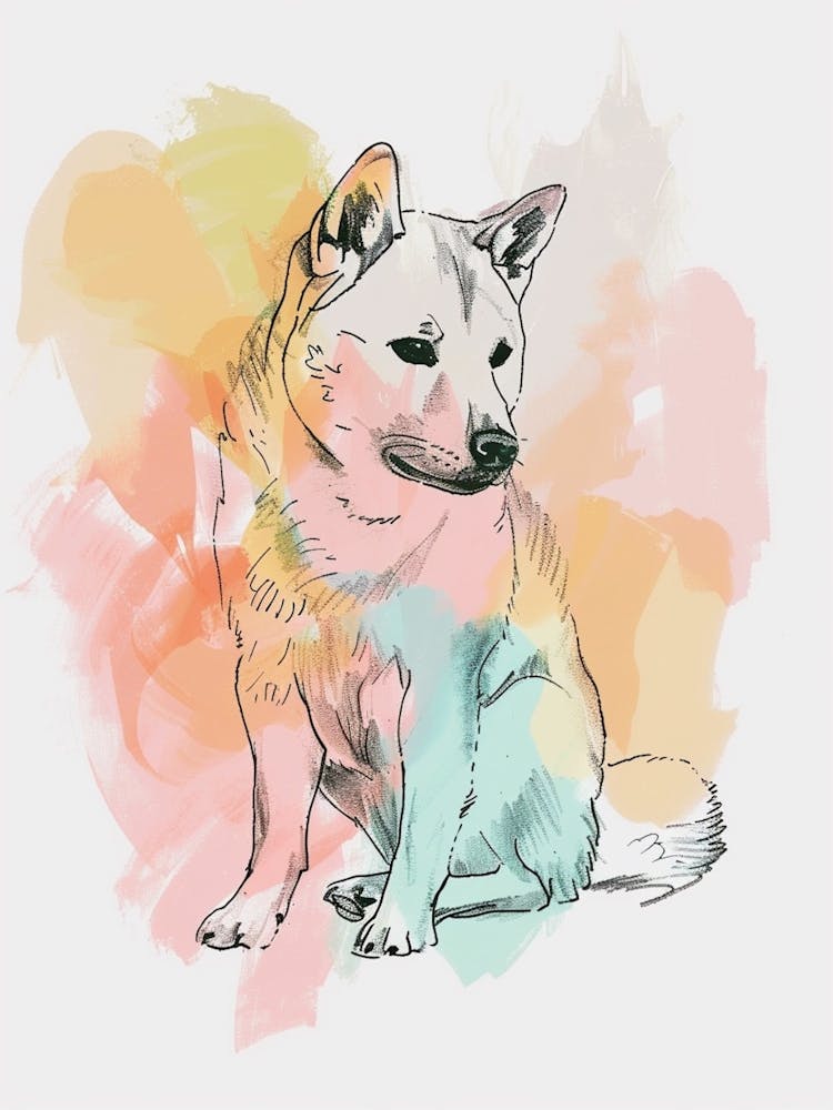 Shiba Inu Dog Pastel Line Watercolour Illustration 4