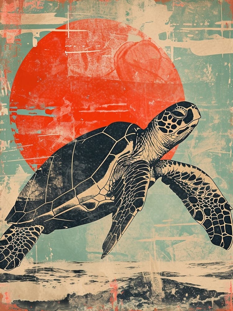 Sea Turtle In The Red Sunset 2