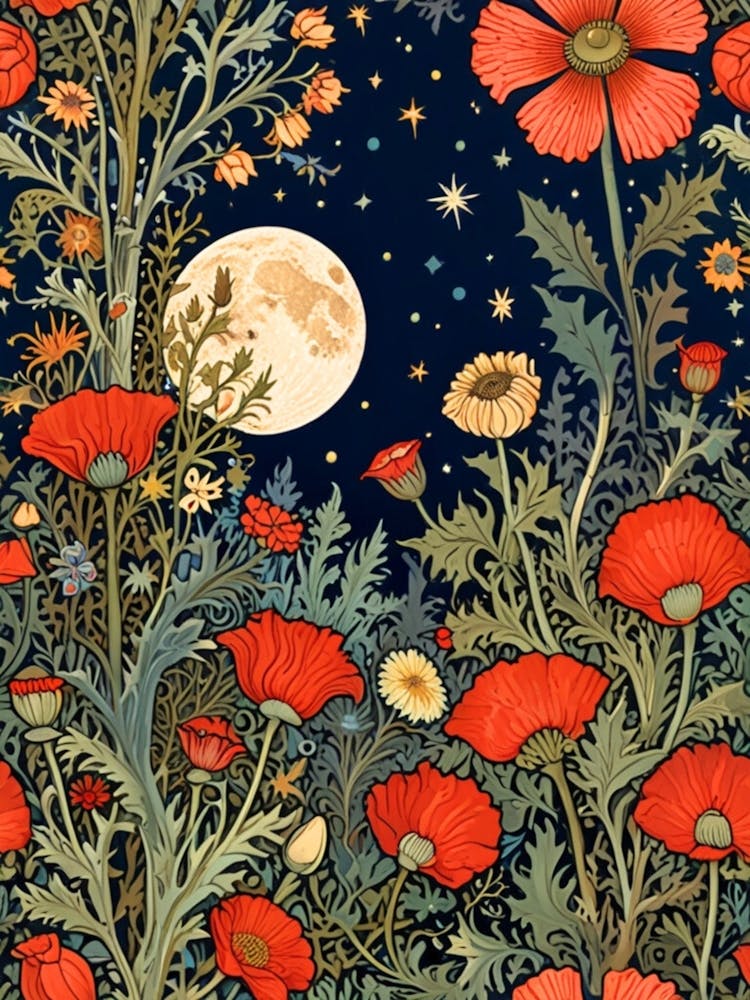 William Morris Poppies In The Moonlight