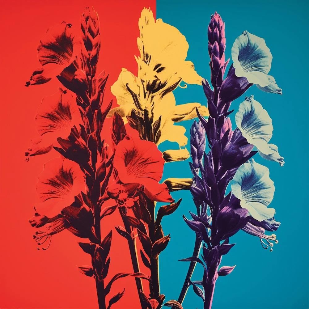 Andy Warhol Style Pop Art Flowers Larkspur 3 Square