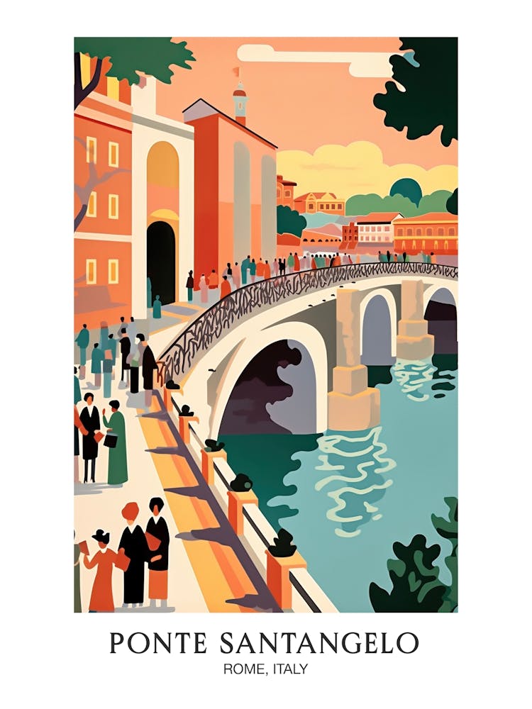 Ponte Sant Angelo, Rome Italy Colourful 2 Travel Poster
