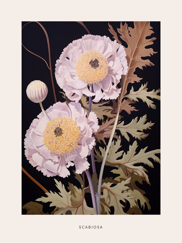 Flower Illustration Scabiosa 4 Poster