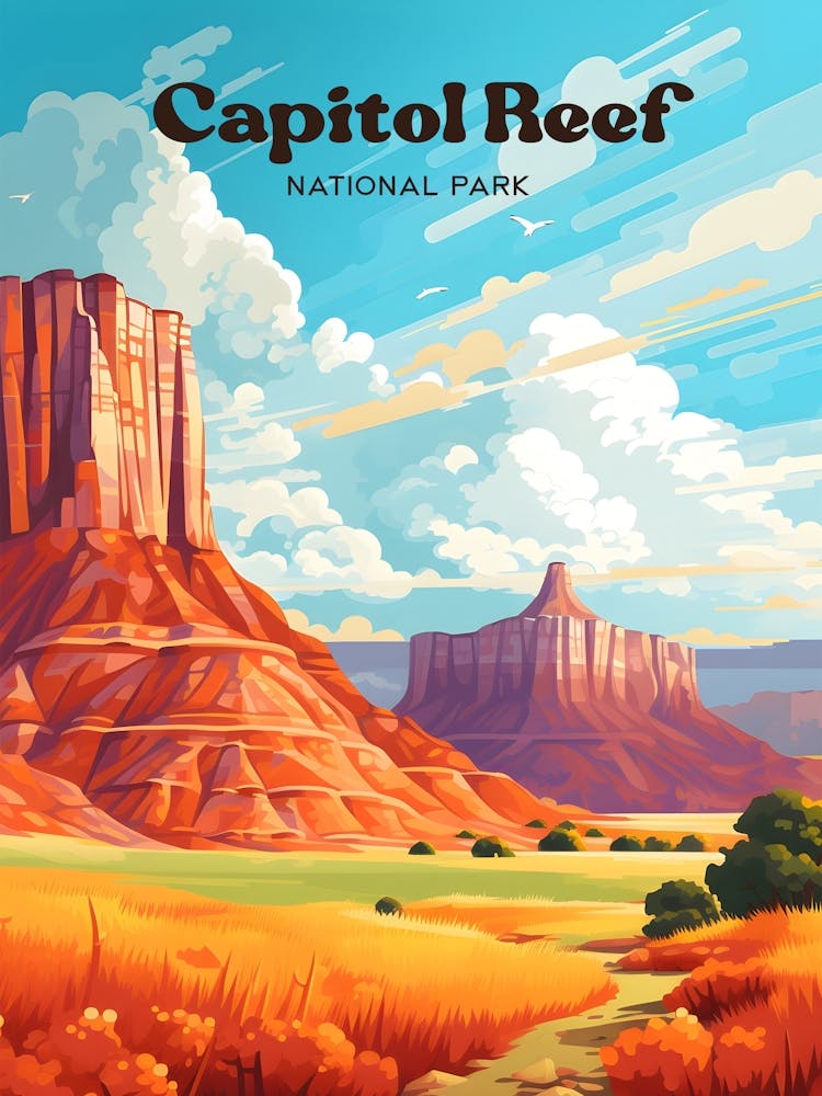 Capitol Reef National Park Utah Adventure Travel Illustration