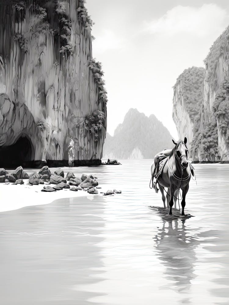 A Horse Oil Painting In Maya Bay, Thailand, Portrait 1
