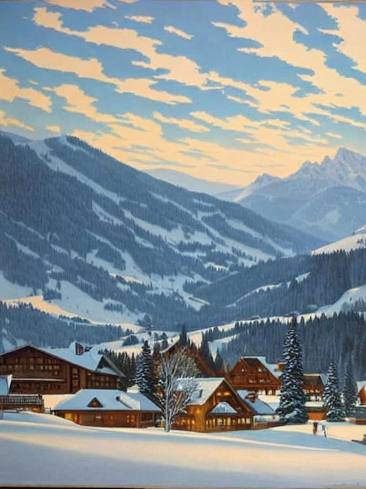 Kitzbühel, Austria Ski Resort Vintage Landscape 3 Skiing Poster