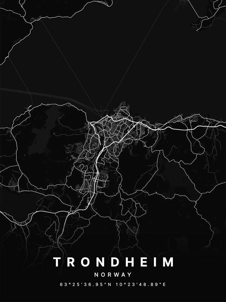Trondheim Norway Black Map