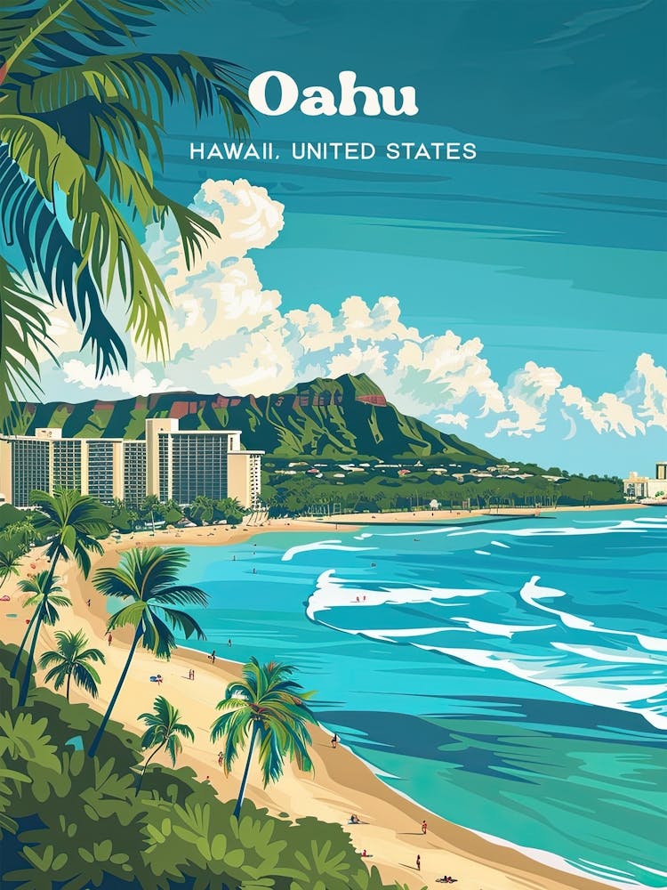 Oahu Hawaii Island Digital Travel Art