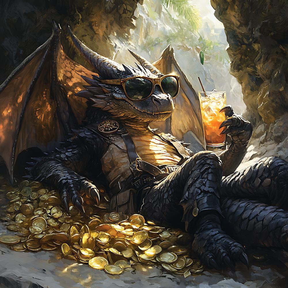 Cool Dragon Lounging on Gold Background 13