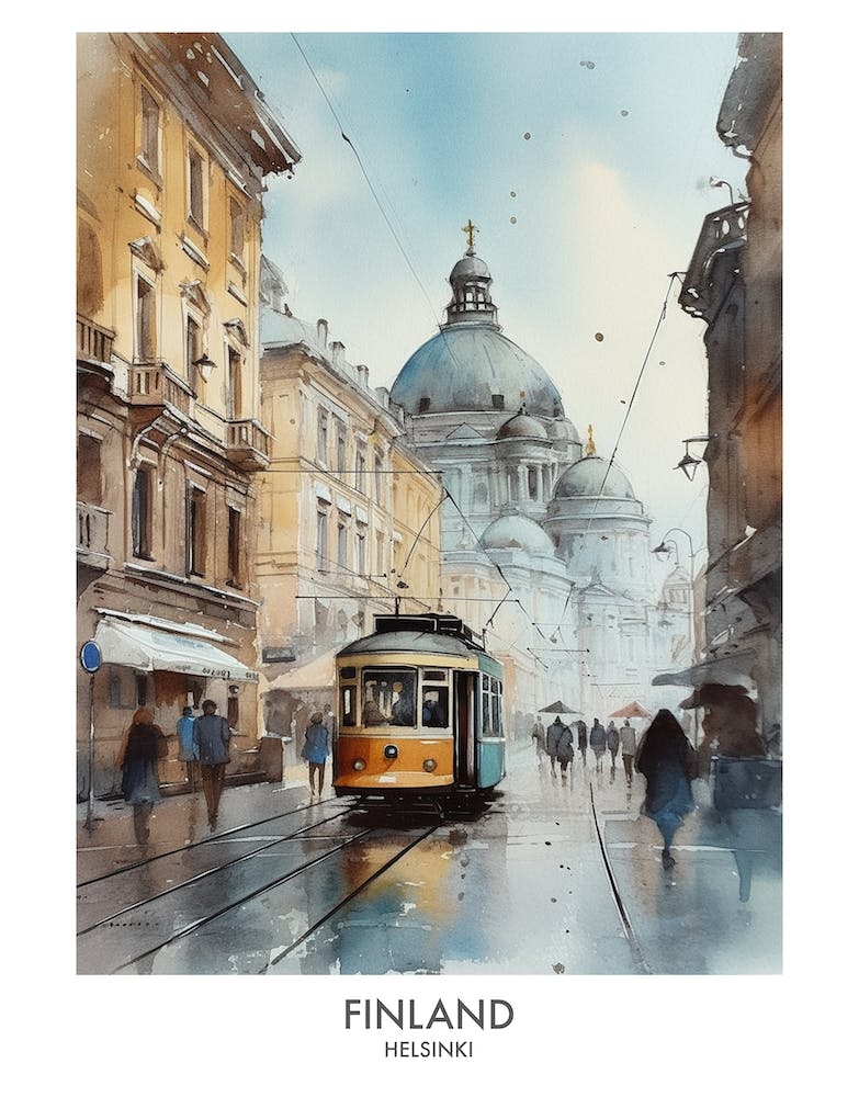 Helsinki, Finland 3 Watercolor Travel Poster