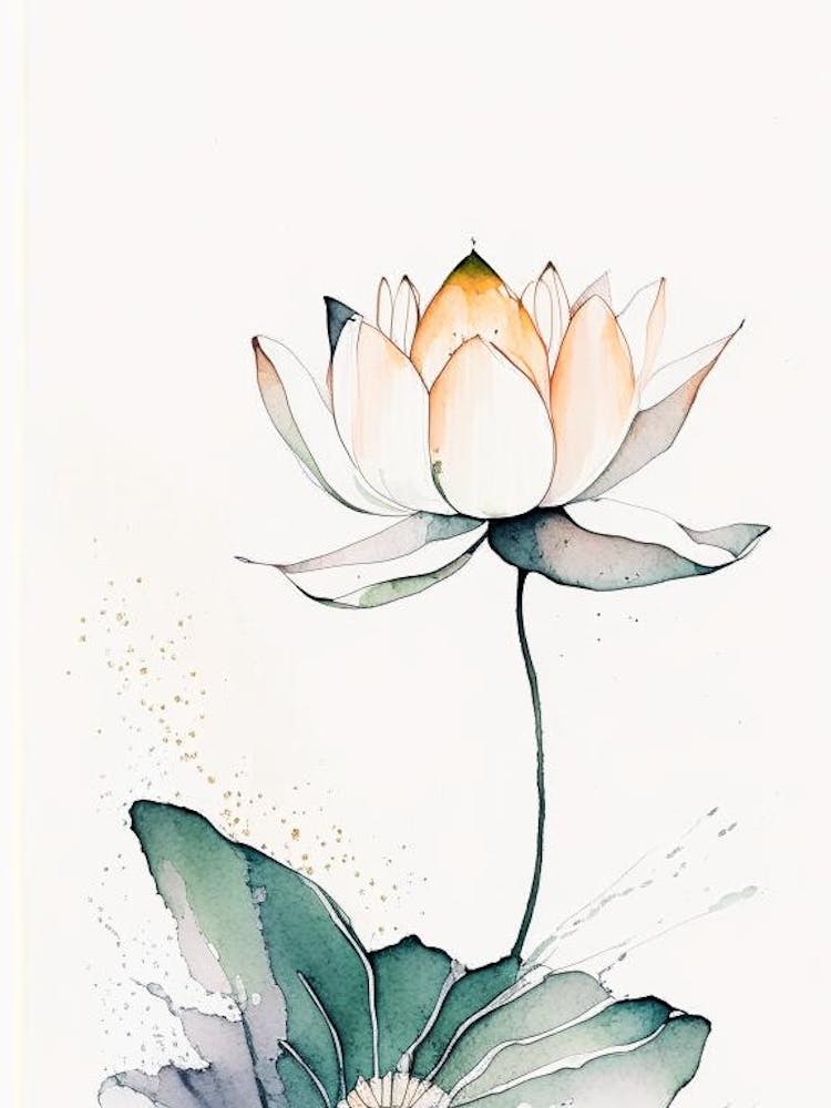 Amur Lotus Minimal Watercolour 1