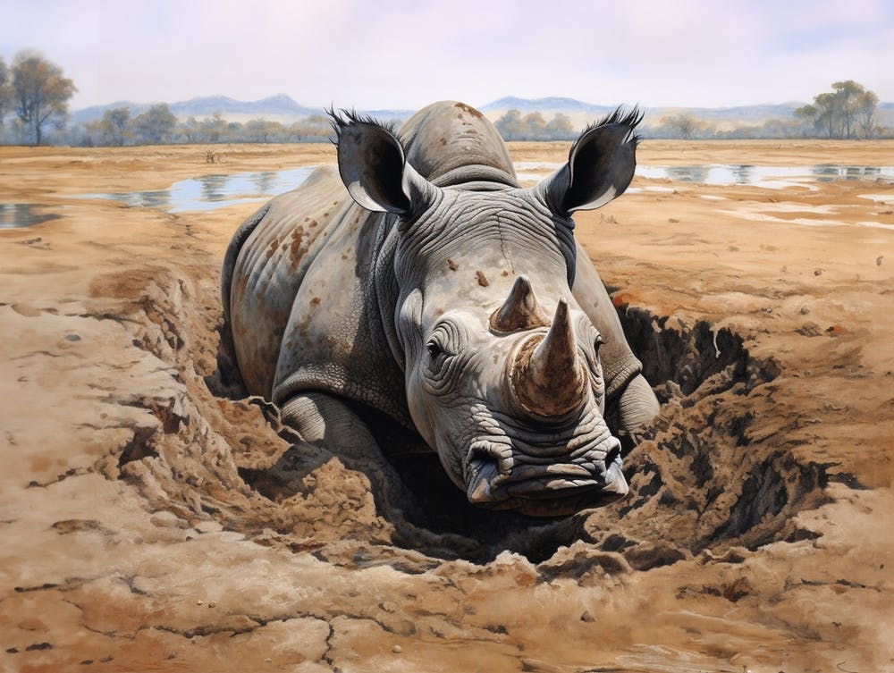 Black Rhinoceros Muddy Wallowing Realism 2