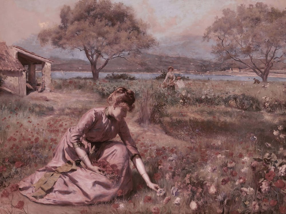 Poppy Field Vintage Painting Antique