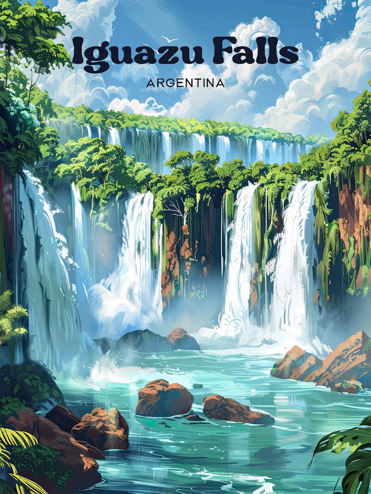 Iguazu Falls Argentina Holiday Art Illustration