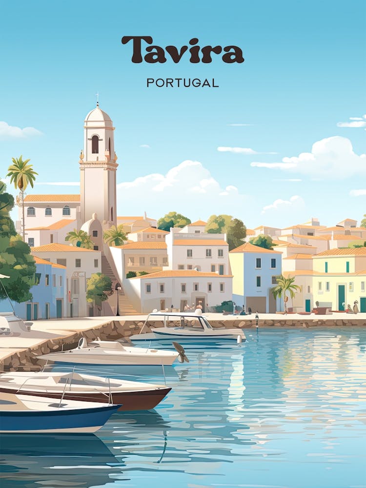 Tavira Portugal Faro Travel Art Illustration