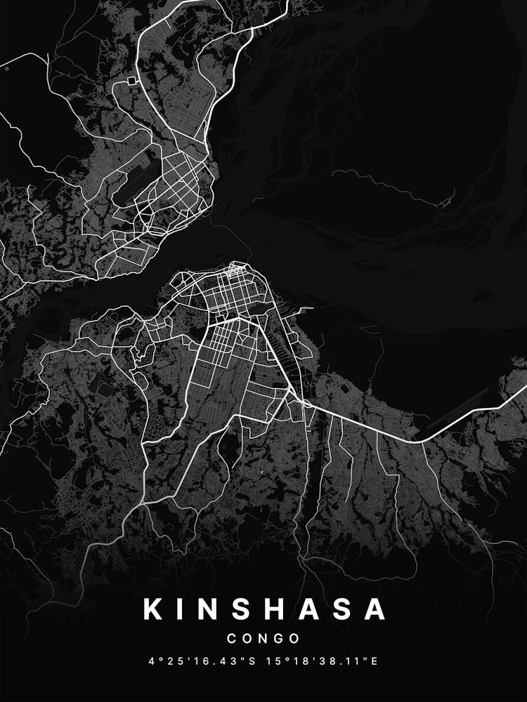 Kinshasa Congo Black Map