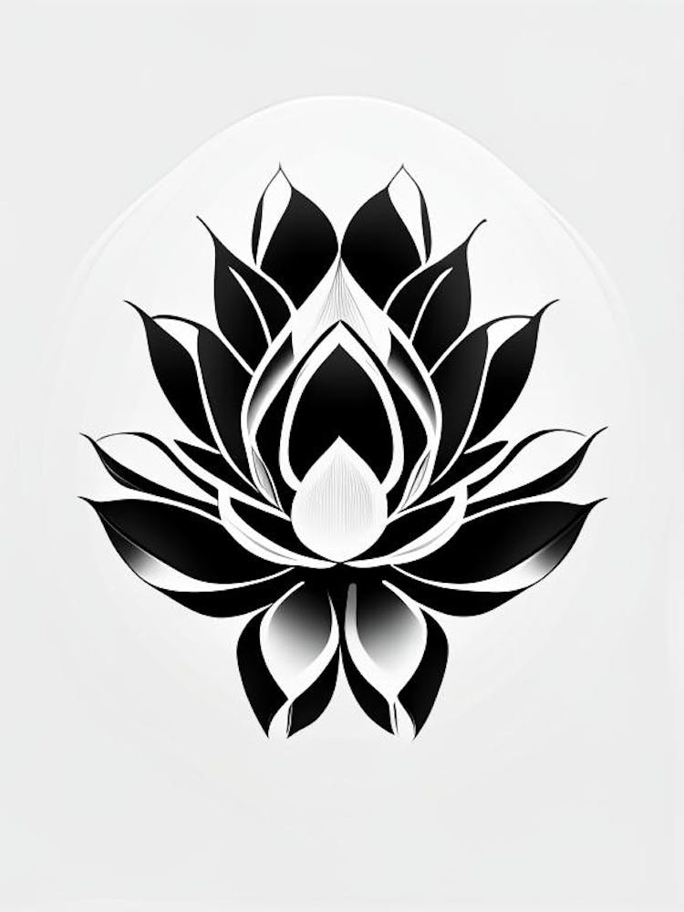 Lotus Flower, Buddhist Symbol Black And White Geometric 6