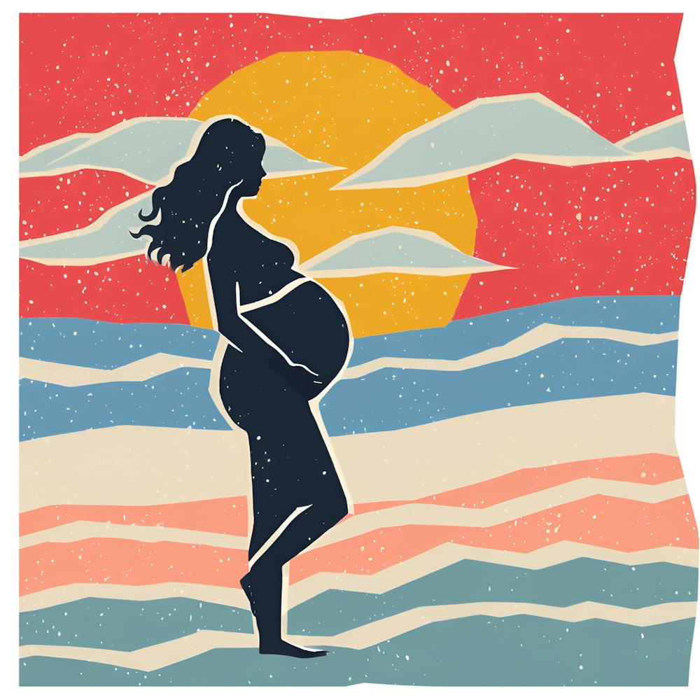Pregnant Woman At Sunset