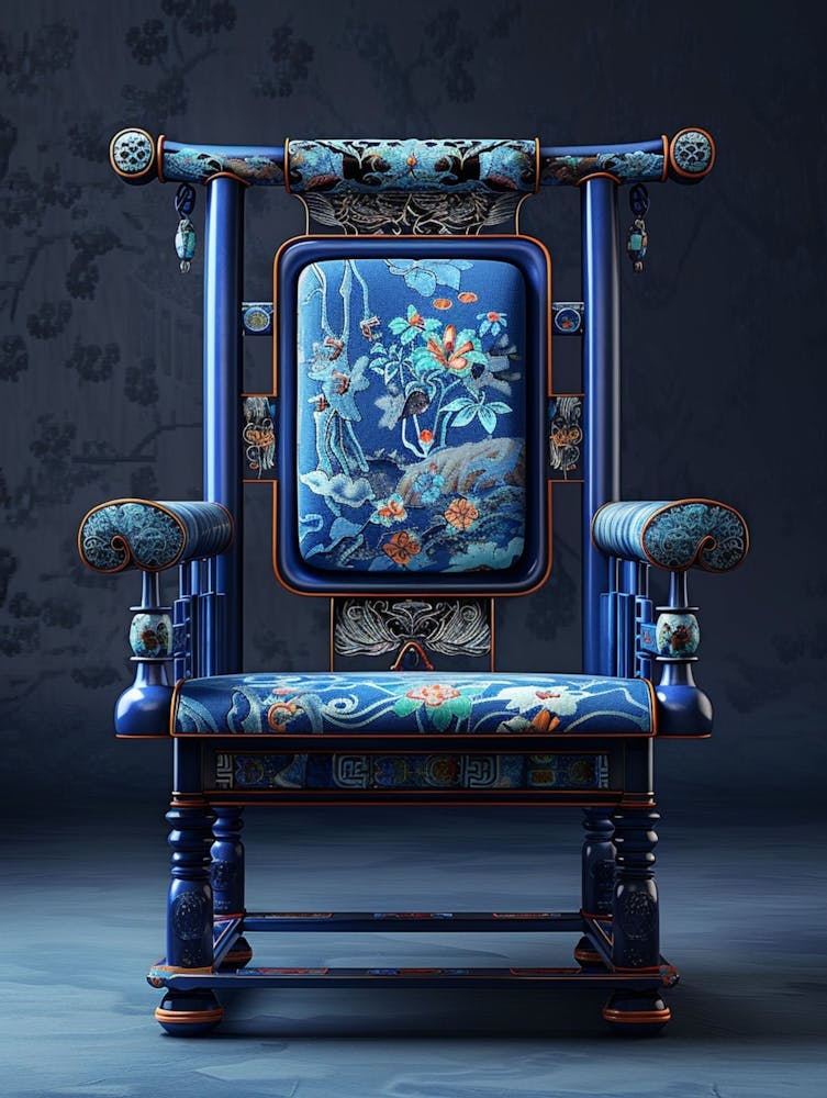 Chinese Ancient High Back Chairs Made Of Cobalt Blue And Pale Green Transparent Fabric, Ming Dynasty, In The Style Of Silk Material, Octane Render, Animal Fur, Mink Hat Texture, Luster, Animated Gifs, Manapunk, Streaked, Wavy 1