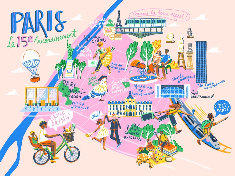 Paris 15th Arrondissement Illustrated Map