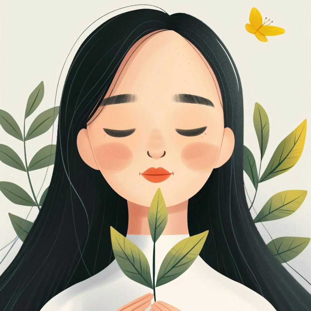 Illustration Of A Girl Holding A Leaf