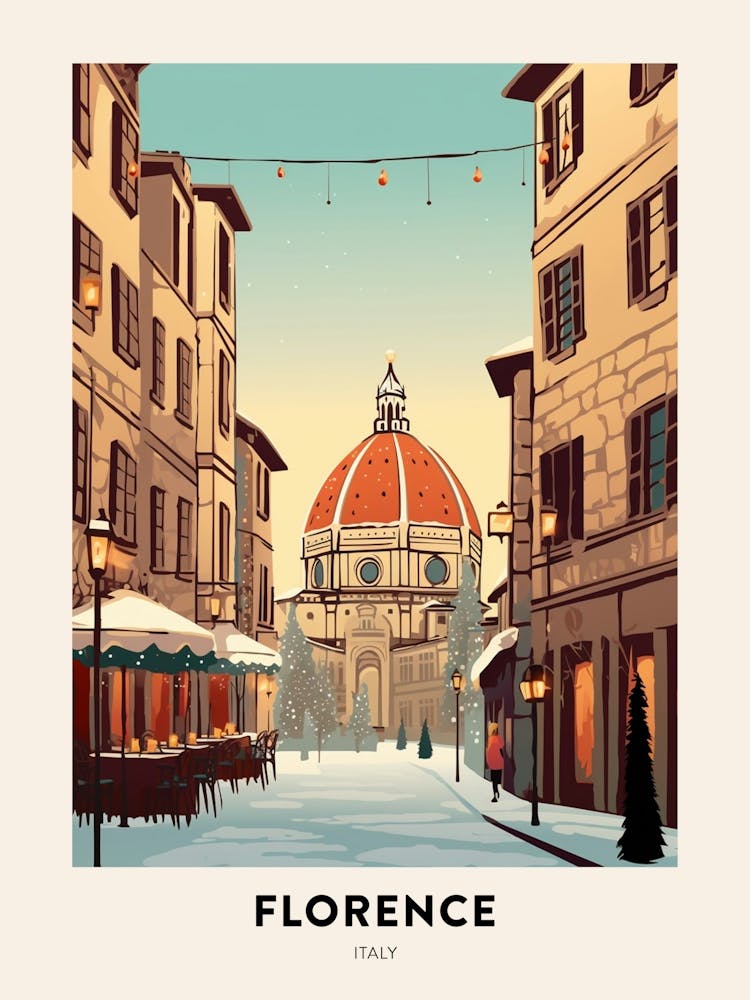 Vintage Winter Travel Poster Florence Italy 1