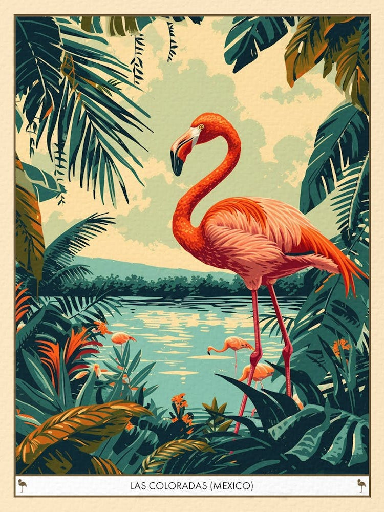 Greater Flamingo Las Coloradas Mexico Tropical Illustration 4 Poster