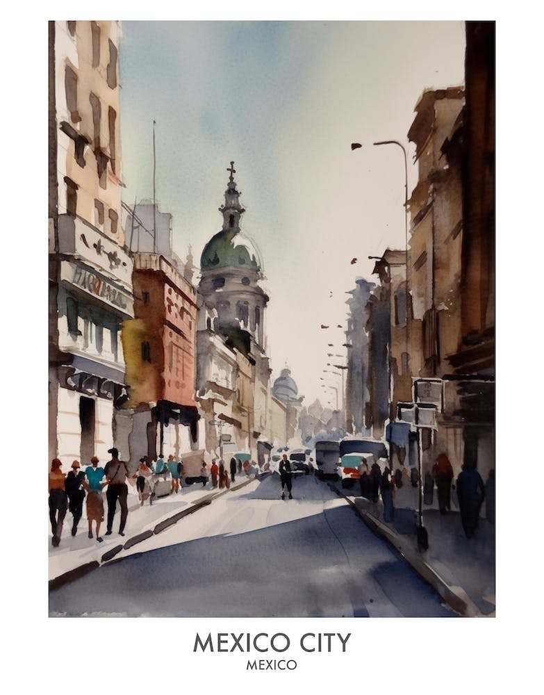 Mexico City 4 Watercolour Travel Poster