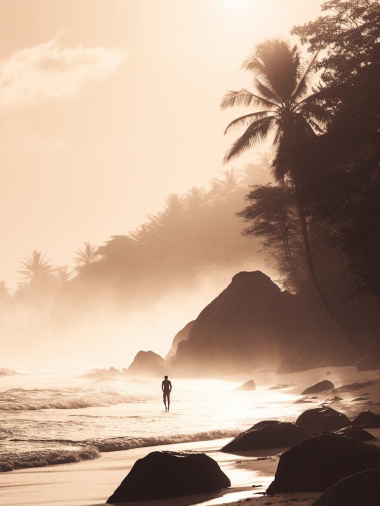 Person With Surfboard On Anse Lazio, Praslin Seychelles 1