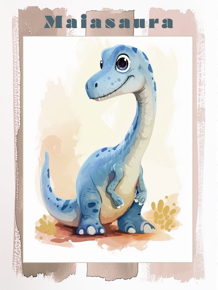 Cute Cartoon Maiasaura Dinosaur Watercolour 1 Poster