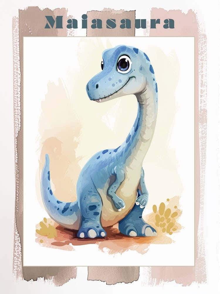 Cute Cartoon Maiasaura Dinosaur Watercolour 1 Poster